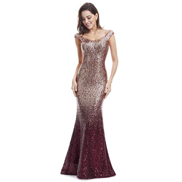 Burgundy & Gold Ombré Gown - Picture 5 of 12